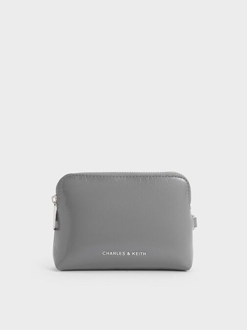 Atwood Crinkle-Effect Chain-Handle Pouch, Grey, hi-res