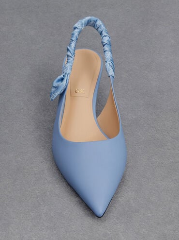Zapatos de tacón destalonados de cuero efecto arrugado con estampado, Azul claro, hi-res