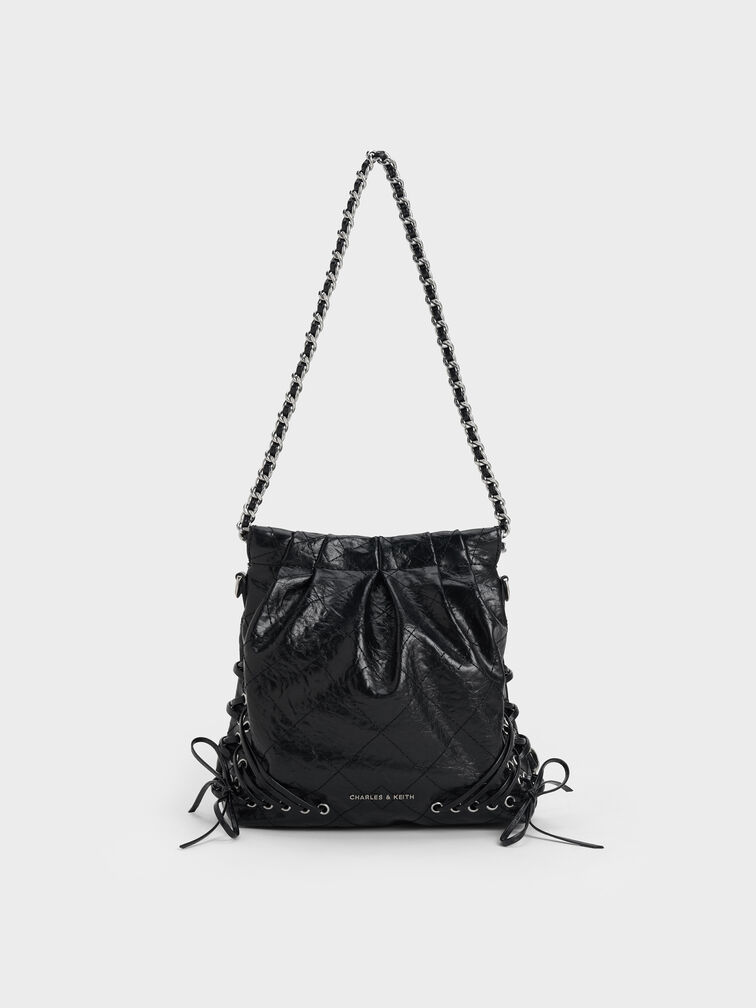 Duo Grommet Chain-Handle Two-Way Backpack, Noir, hi-res