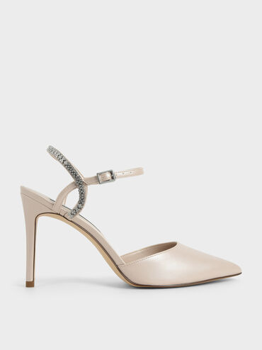 Nude Embellished Back Strap Court Shoes - CHARLES & KEITH US