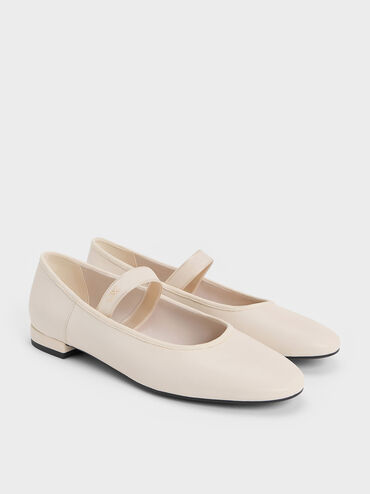 Zapatos planos Mary Jane de cuero, Blanco tiza, hi-res