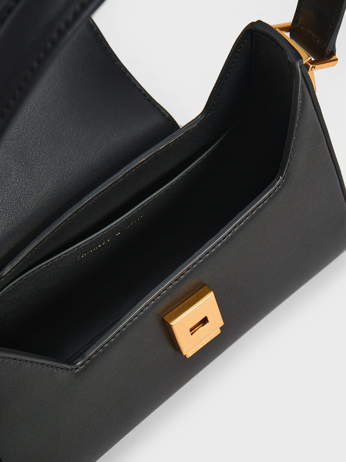 Front Flap Trapeze Shoulder Bag, Black, hi-res