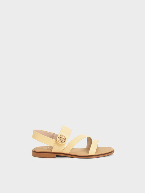 Girls' Yara Metallic Buckle Sandals, Yellow, hi-res