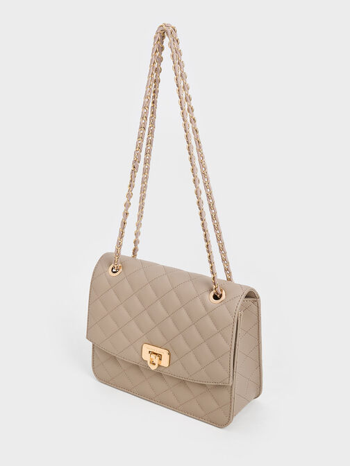 Cressida Quilted Chain Strap Bag, Taupe, hi-res