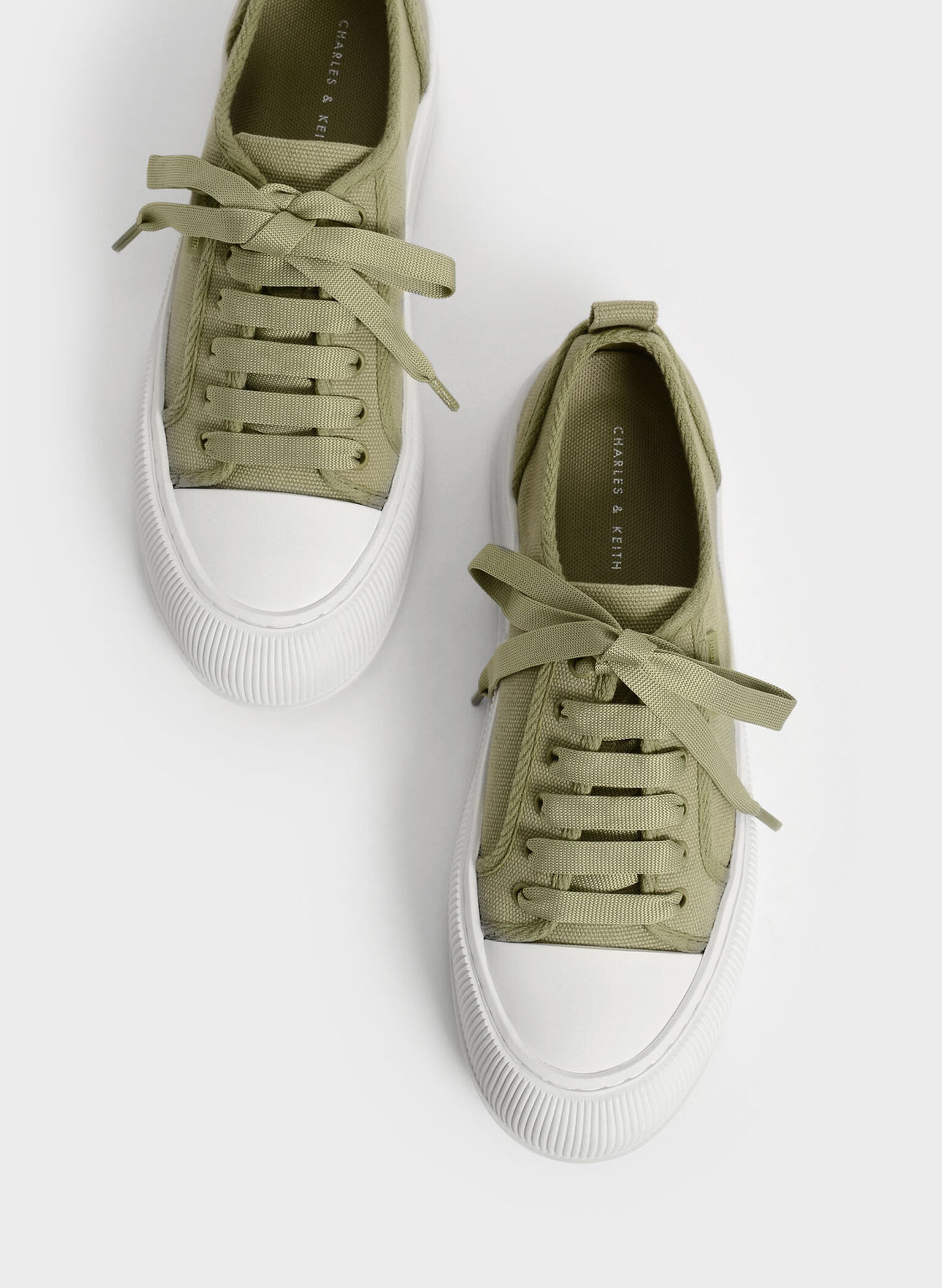 Green Organic Cotton Low-Top Sneakers - CHARLES & KEITH International