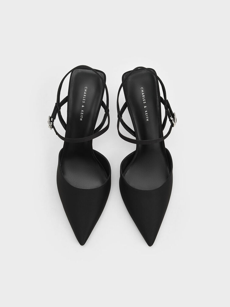 Satin Ankle-Strap Pumps, Black, hi-res