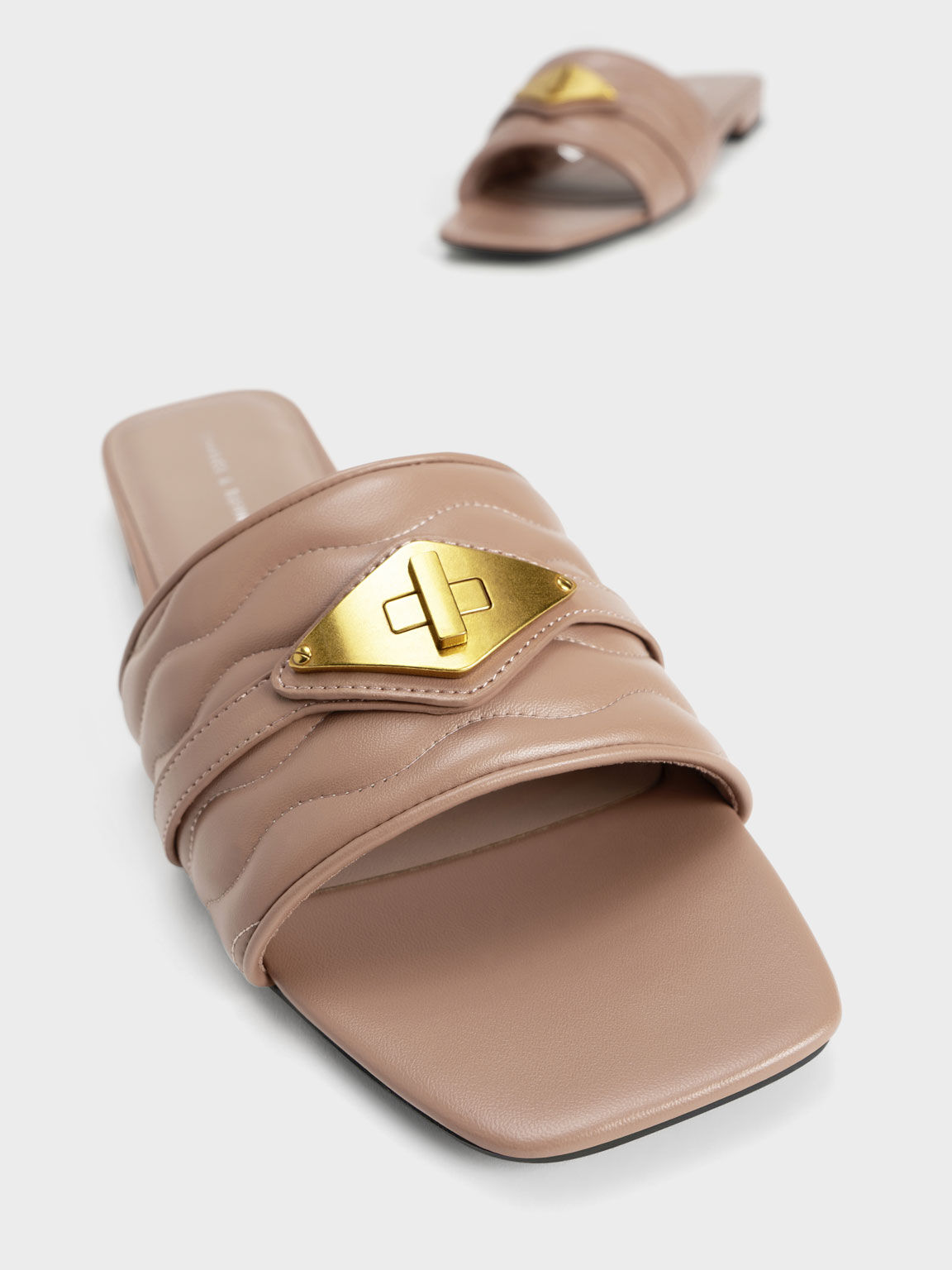 Metallic Buckle Textured Slides, Pink, hi-res
