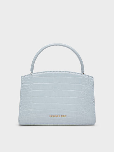 Bolso de asa superior Aubrielle efecto cocodrilo, Azul marino, hi-res