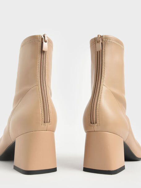 Block Heel Ankle Boots, Beige, hi-res