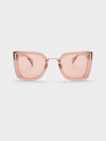 Recycled Acetate Geometric Butterfly Sunglasses, Pink, hi-res