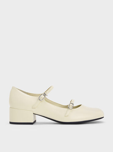 Mary Janes con tacón de bloque y doble tira, Blanco tiza, hi-res