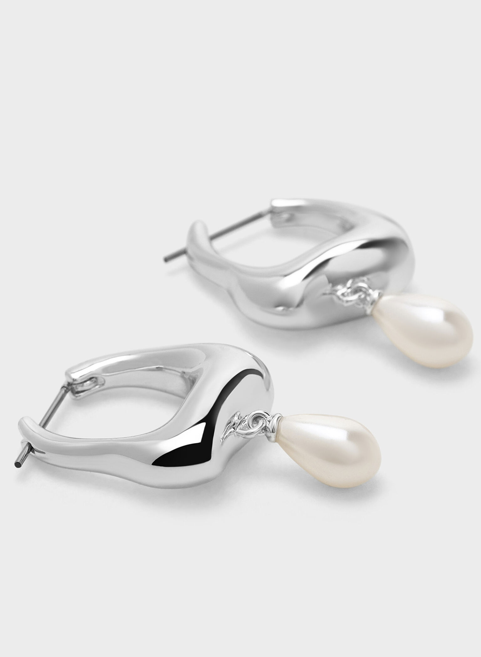 Corrine Teardrop Pearl Hoop Earrings, Silver, hi-res