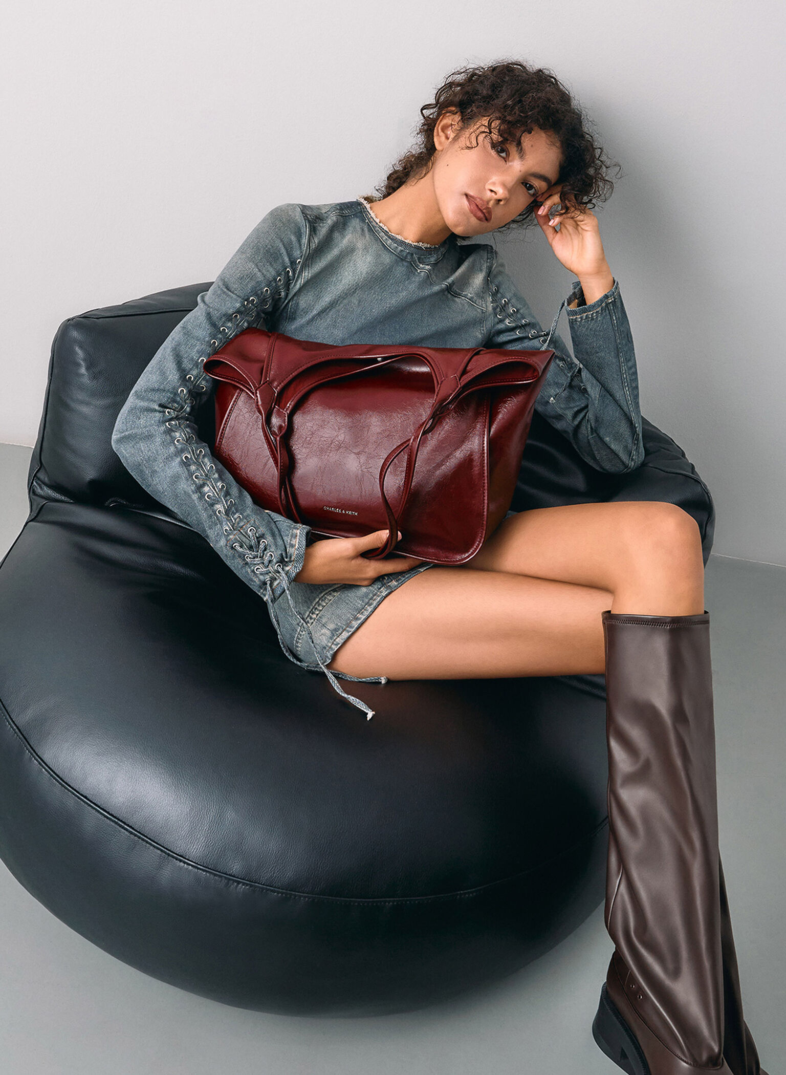 Bolso tote holgado Sianna de efecto arrugado, Burgundy, hi-res