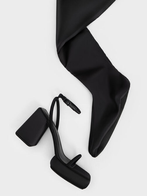 Lucile Satin Thigh-High Boots, Black Textured, hi-res