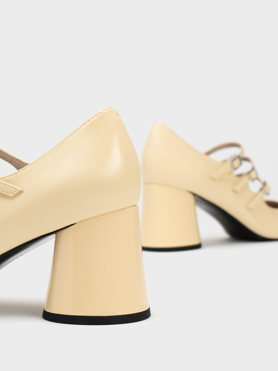 Buckled Cylindrical Heel Mary Janes, Yellow, hi-res