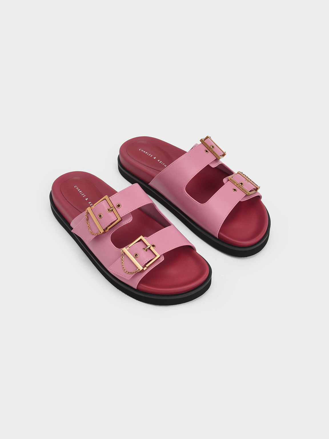 Buckled Slide Sandals, Pink, hi-res