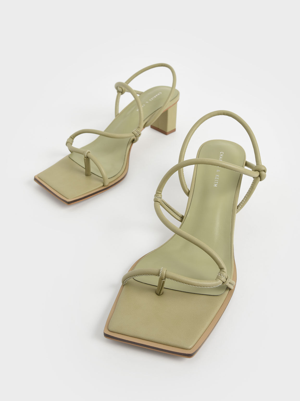 Strappy Toe-Loop Heeled Sandals, Taupe, hi-res