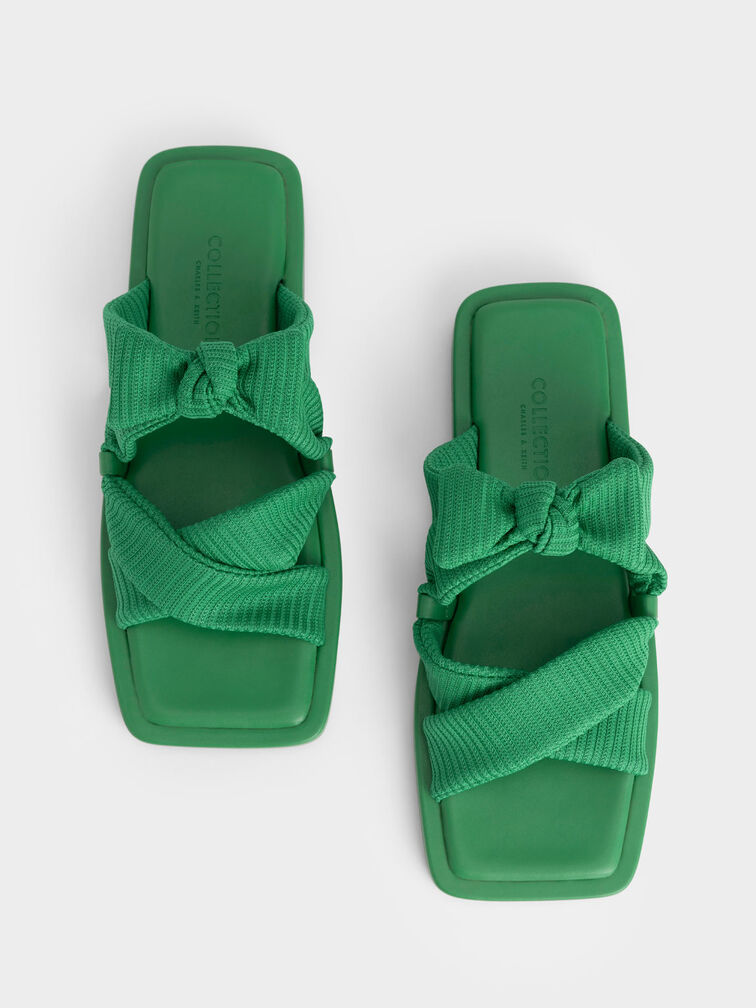 Recycled Polyester Bow Crossover Slides, Green, hi-res