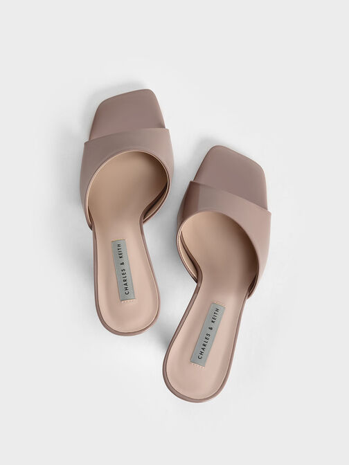 Patent Square Toe Heeled Mules, Taupe, hi-res