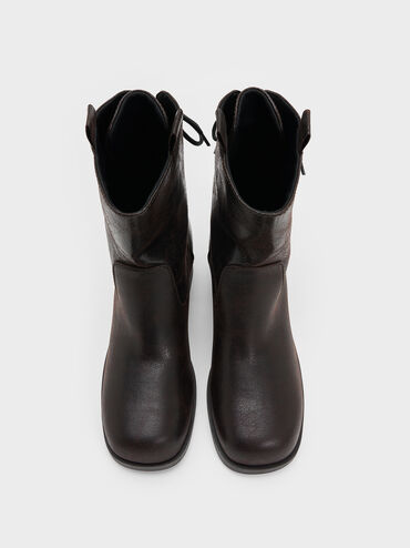 Rosamond Back-Lace Calf Boots, Dark Brown Textured, hi-res