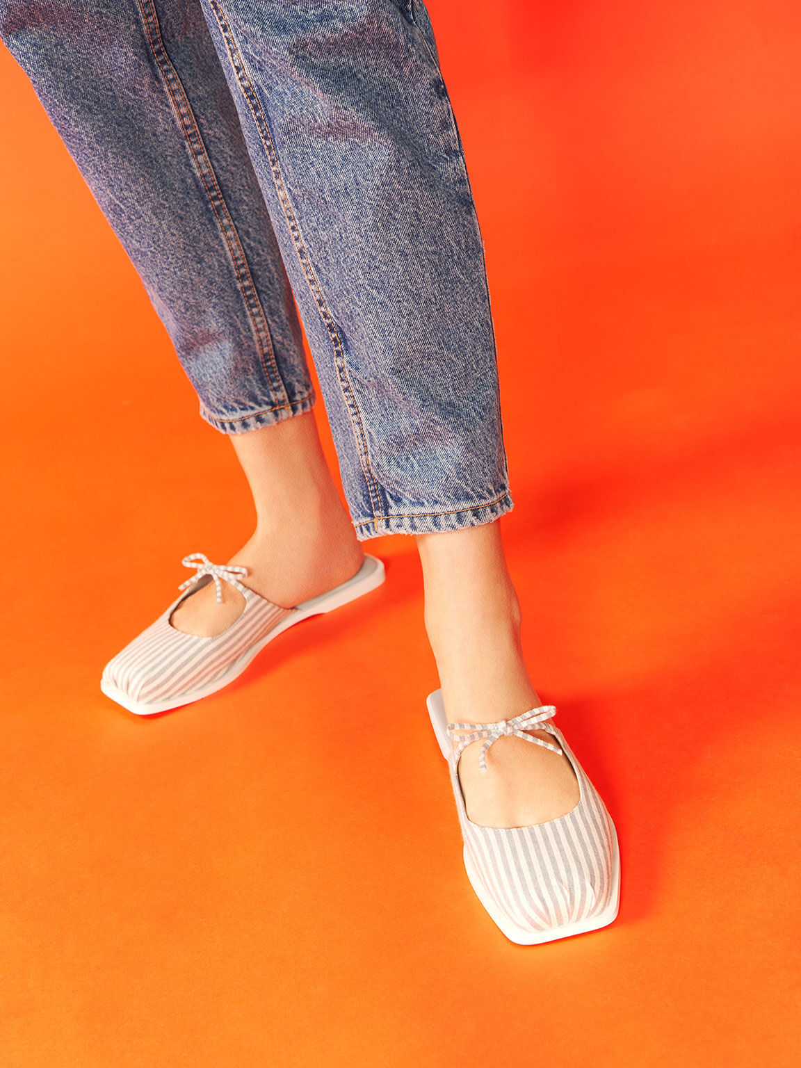 Dionne Striped Bow-Tie Flat Mules, Light Blue, hi-res