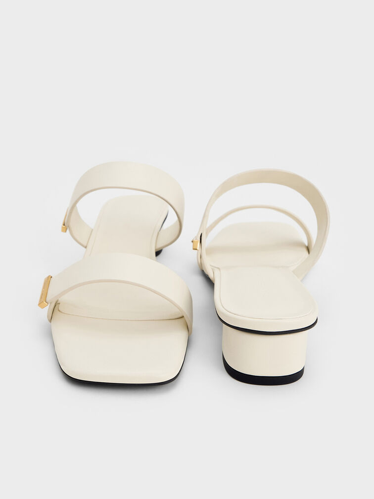 Metallic-Accent Double-Strap Heeled Sandals, Chalk, hi-res