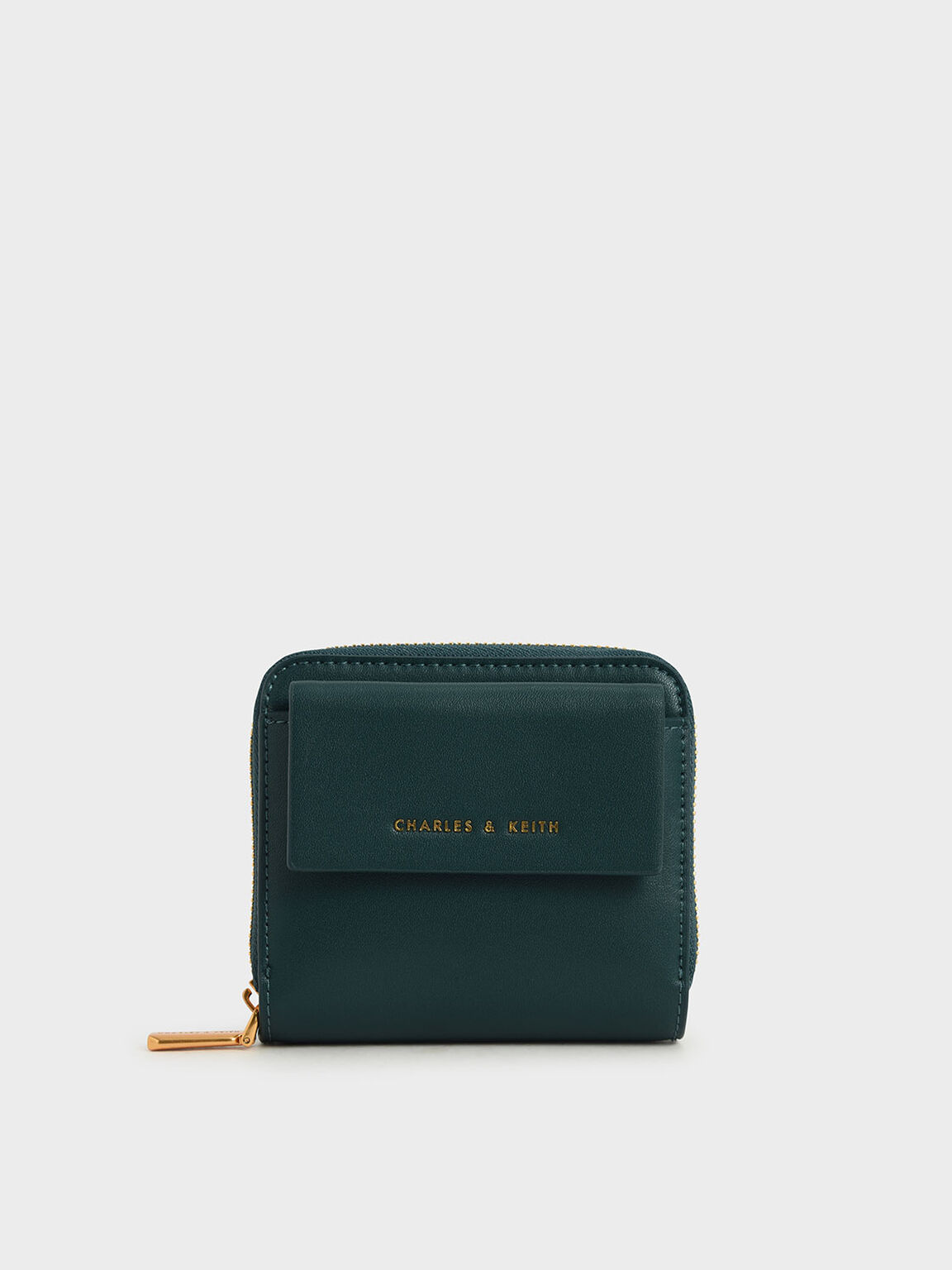 Front Flap Zip-Around Mini Wallet, Green, hi-res