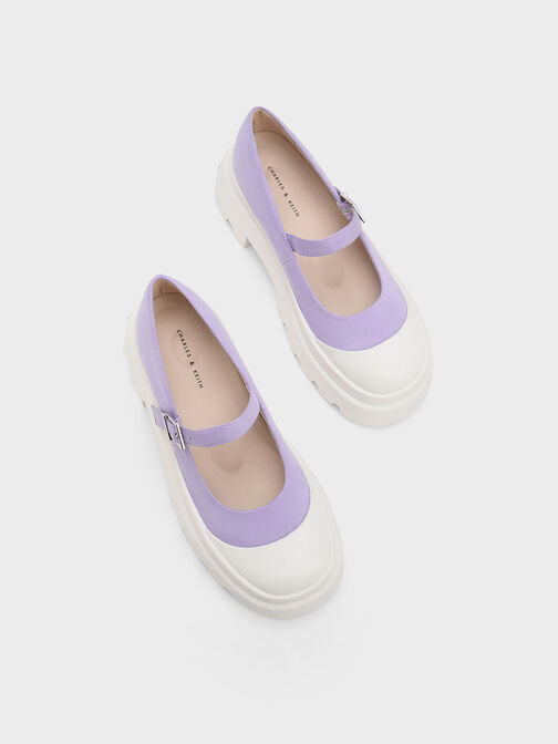 休閒撞色厚底瑪莉珍鞋, 紫色, hi-res