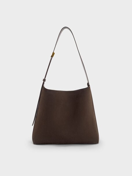 Edna Recycled Suede Tote Bag, Espresso Brown, hi-res