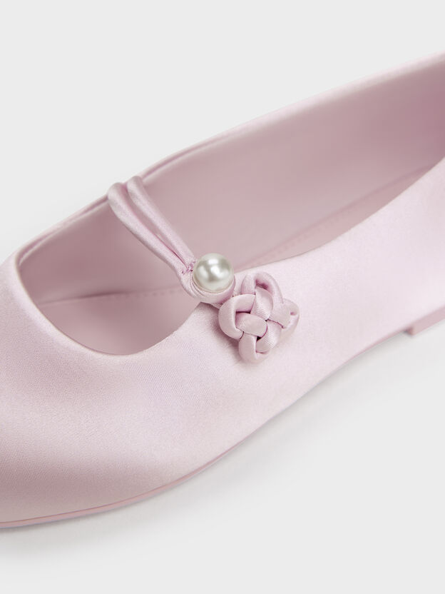 Girls' Orinda Knot-Pearl Mary Jane Flats, Light Pink, hi-res