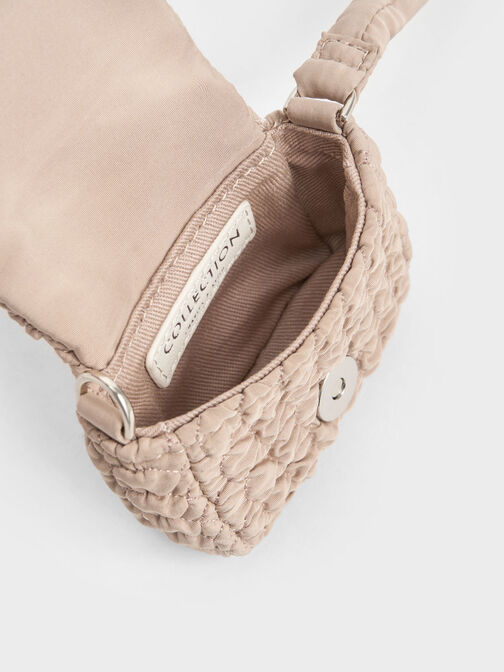 Nylon Ruched Mini Bag, Nude, hi-res