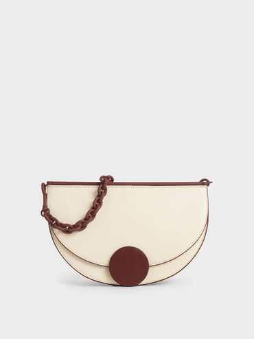 Two-Tone Half Moon Clutch, Cream, hi-res