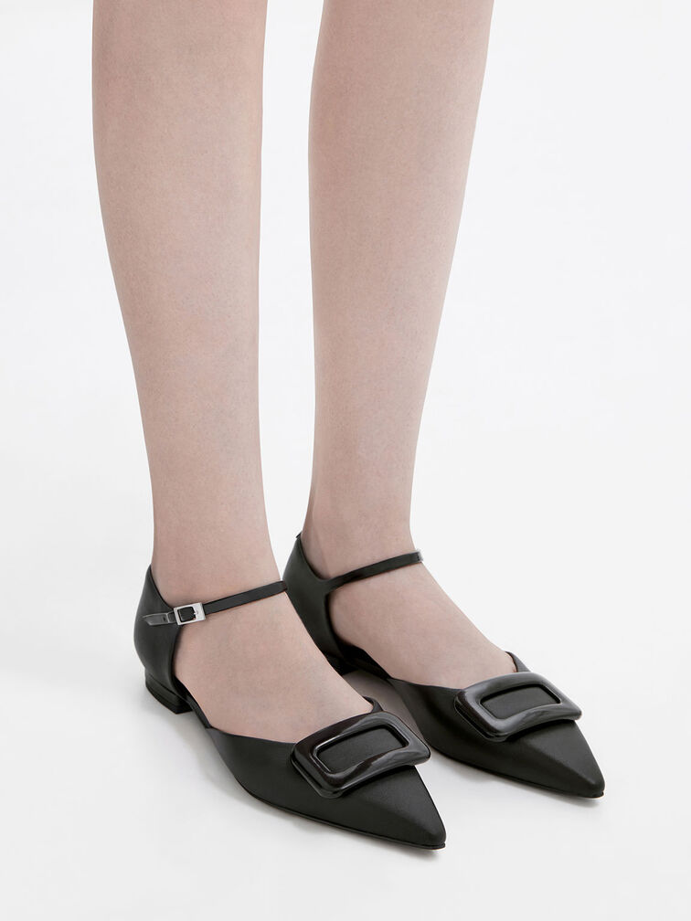 Rosalie Leather D'Orsay Flats, Black, hi-res