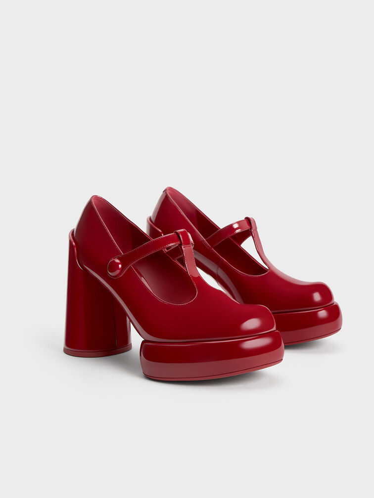 Darcy Patent T-Bar Platform Mary Janes, Red, hi-res