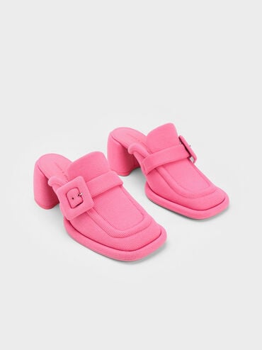 Sinead Woven Buckled Loafer Mules, Pink, hi-res