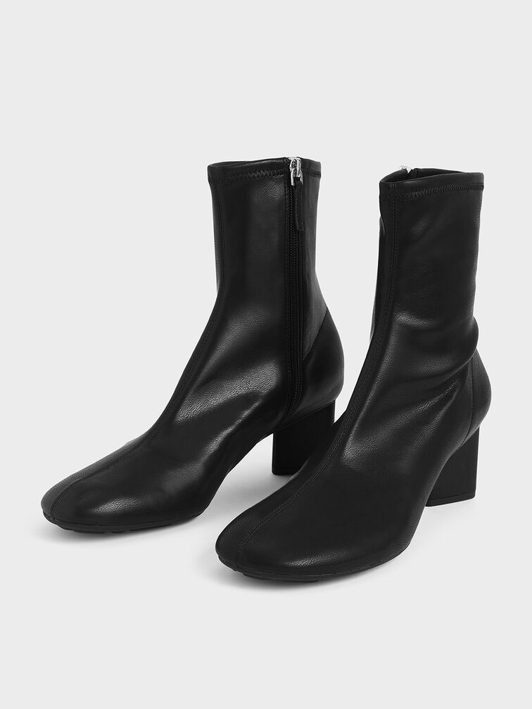 Geometric Heel Ankle Boots, Black, hi-res
