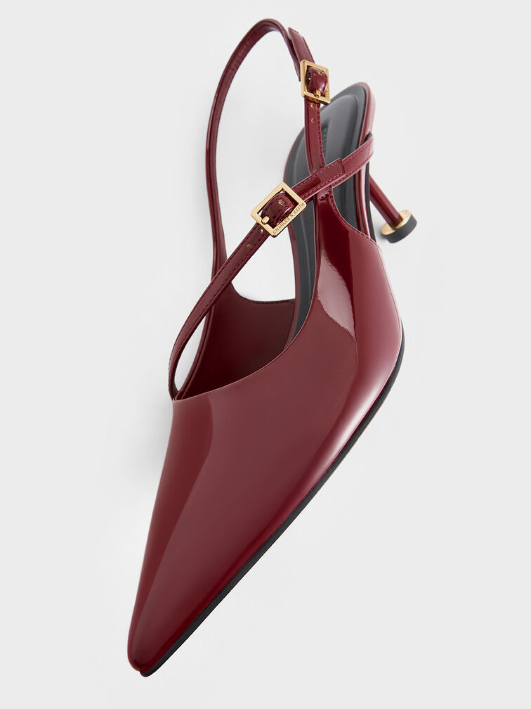 Patent Buckled Sculptural-Heel Slingback Pumps, Red, hi-res