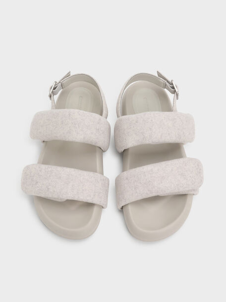 Felt Quilted Double-Strap Slingback Sandals, Light Grey, hi-res