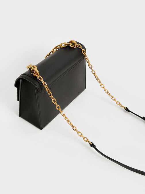 Front Flap Chain Handle Crossbody Bag, Black, hi-res