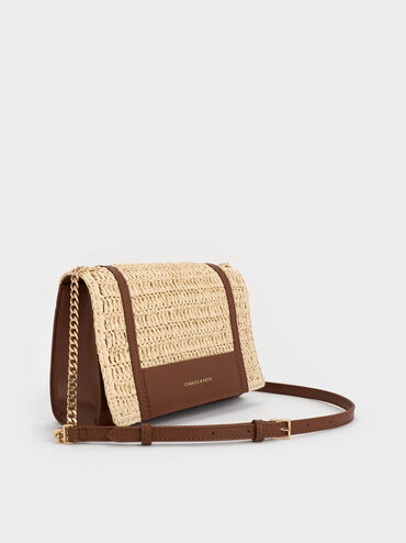 Shalia Raffia Chain-Strap Shoulder Bag, Natural Raffia, hi-res