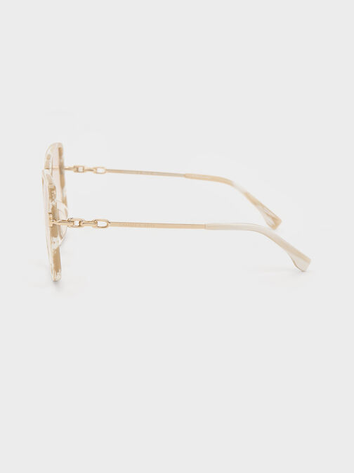 Oversized Square Chain-Link Sunglasses, Cream, hi-res