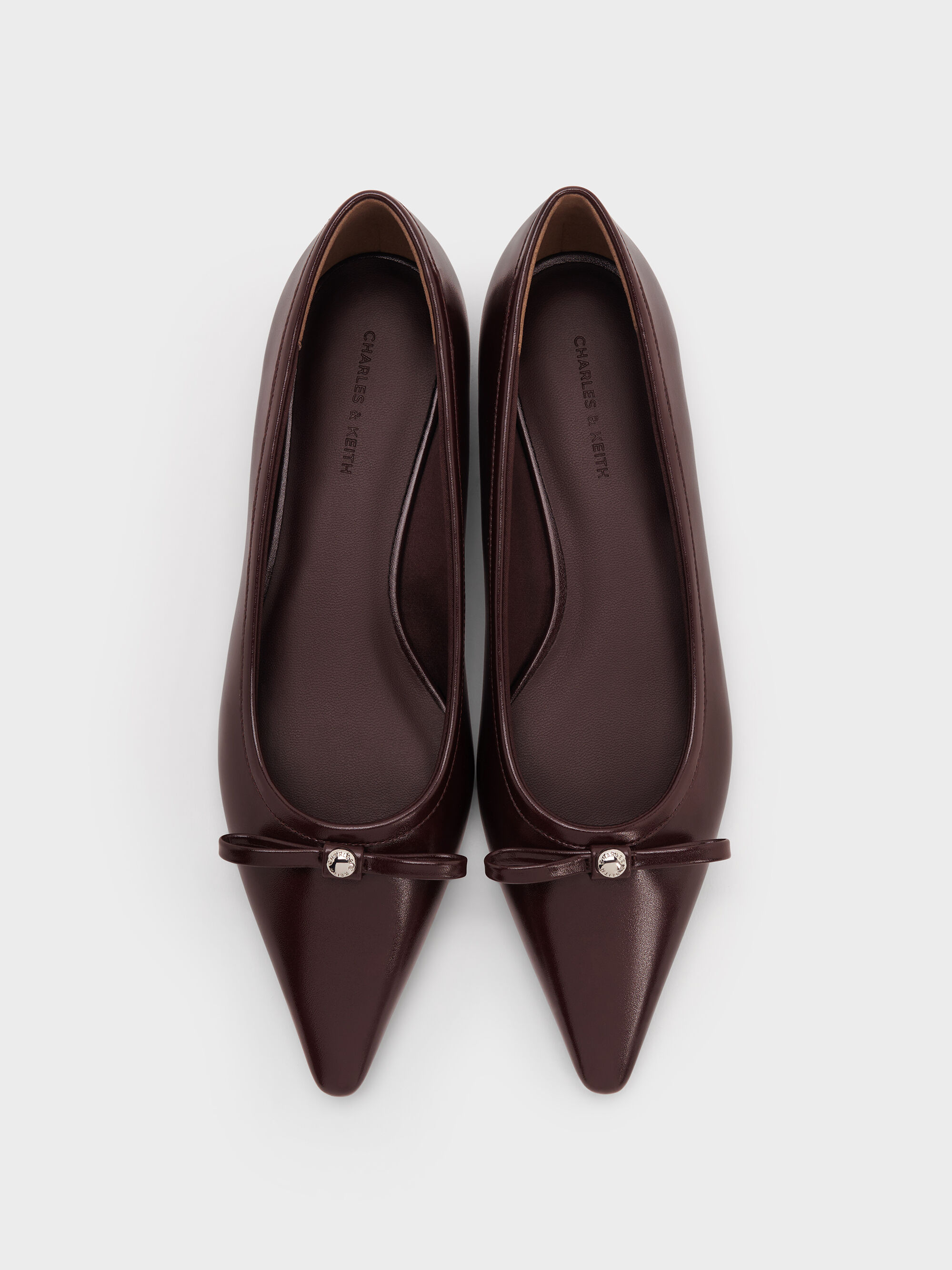 Maroon Bow Metallic-Accent Pointed-Toe Ballet Flats