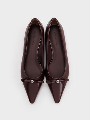 Bow Metallic-Accent Pointed-Toe Ballet Flats, Maroon, hi-res