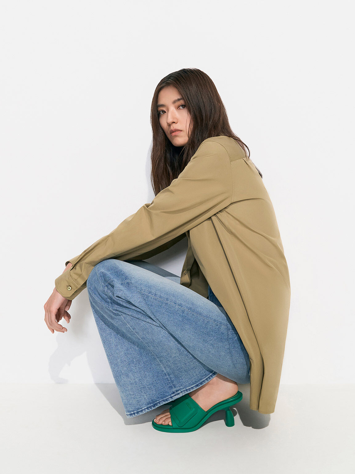 Puffy Sculptural Heel Mules, Green, hi-res