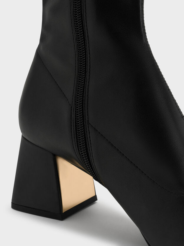 Botines con tac&oacute;n trapecio met&aacute;lico, Negro, hi-res
