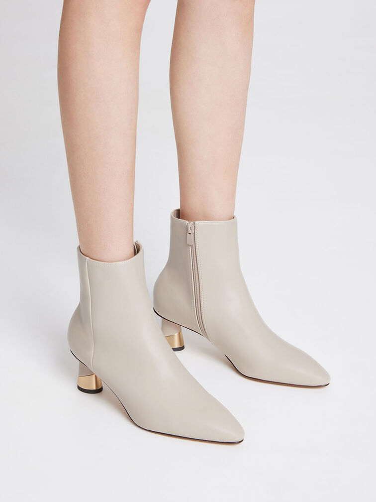 Metallic Heel Ankle Boots, Chalk, hi-res