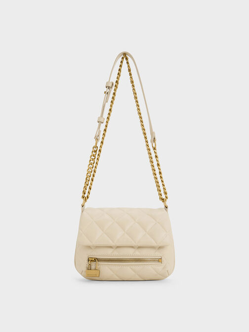 Cream Quilted Boxy Long Wallet - CHARLES & KEITH US