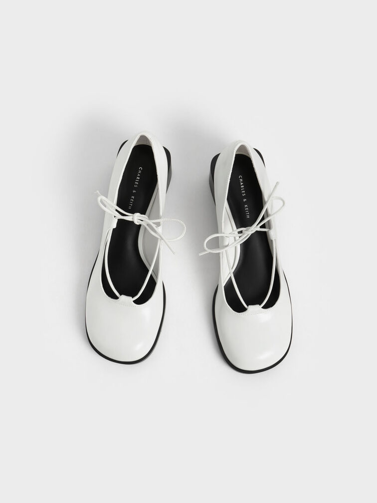 Ribbon-Tie Mary Jane Pumps, White, hi-res