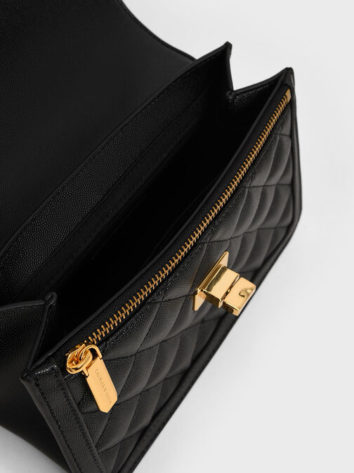 Micaela Quilted Chain Bag, Black, hi-res