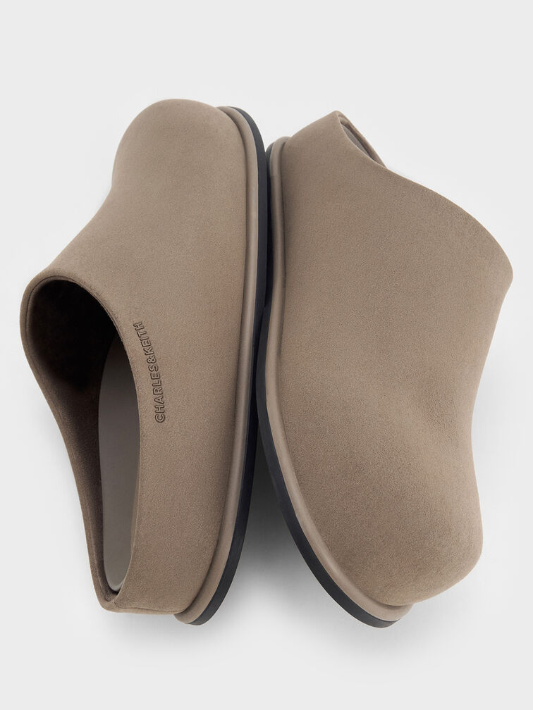 Textured Flatform Mules, Taupe, hi-res